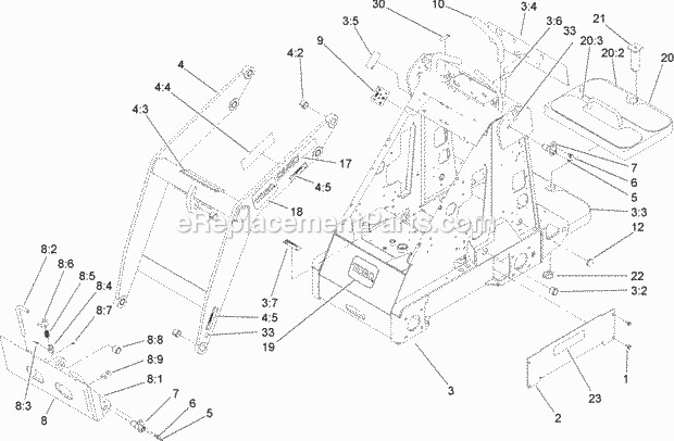 Toro 22318 (270000001-270999999) 323 Compact Utility Loader, 2007 Frame and Loader Arm Assembly Diagram