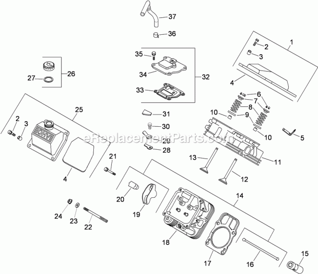 Toro 22318 (270000001-270999999) 323 Compact Utility Loader, 2007 Head and Valve and Breather Assembly Kohler Ch23s-76549 Diagram