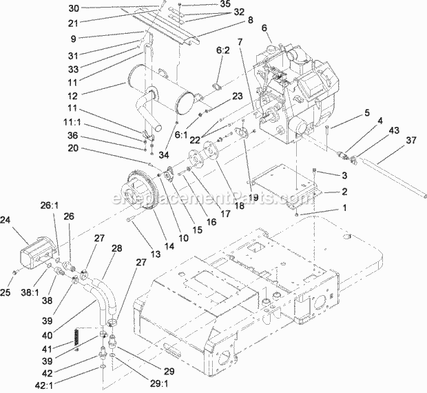 Toro 22318 (280000001-280999999) 323 Compact Utility Loader, 2008 Engine and Pump Assembly Diagram