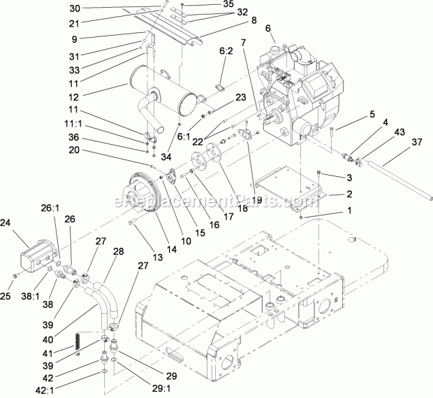 Toro 22318 (290000001-290999999) 323 Compact Utility Loader, 2009 Engine and Pump Assembly Diagram