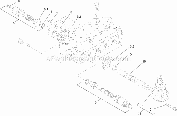 Toro 22318 (311000001-311999999) 323 Compact Utility Loader, 2011 Four Spool Valve Assembly No. 105-8377 Diagram