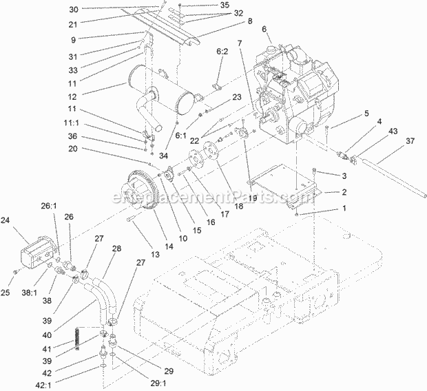 Toro 22318 (312000001-312999999) 323 Compact Utility Loader, 2012 Engine and Pump Assembly Diagram