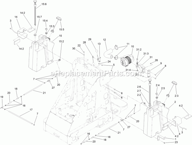 Toro 22318 (316000001-316999999) 323 Compact Tool Carrier, 2016 Fuel Tank and Air Filter Assembly Diagram