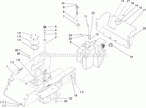Toro 22319 (280000001-280000300) Dingo Tx 525 Compact Utility Loader, 2008 Main Frame and Fuel Tank Assembly Diagram
