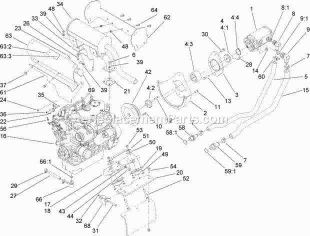Toro 22320 (270000401-270999999) Dingo Tx 525 Wide Track Compact Utility Loader, 2007 Engine and Pump Assembly Diagram