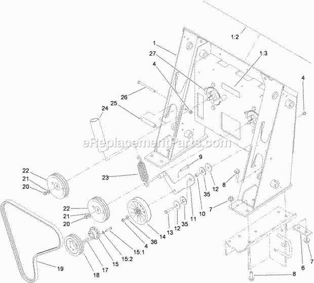 Toro 22321G (310000001-310999999) Tx 427 Compact Utility Loader, 2010 Loader Tower and Pulley Assembly Diagram