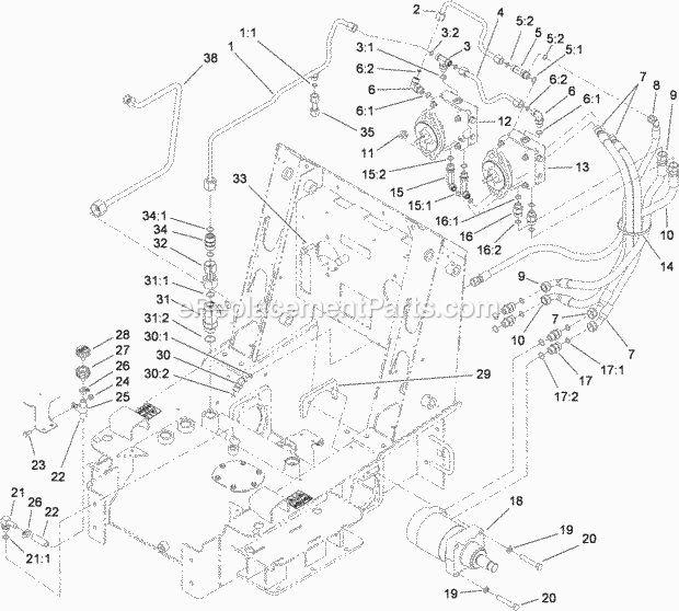 Toro 22321G (312000201-312999999) Tx 427 Compact Utility Loader, 2012 Traction Hydraulic Assembly Diagram