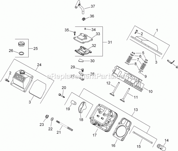 Toro 22321 (290000001-290999999) Tx 427 Compact Utility Loader, 2009 Head, Valve and Breather Assembly Kohler Ch740-3126 Diagram