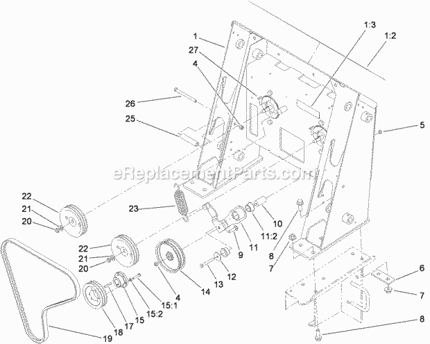 Toro 22321 (290000001-290999999) Tx 427 Compact Utility Loader, 2009 Loader Tower and Pulley Assembly Diagram