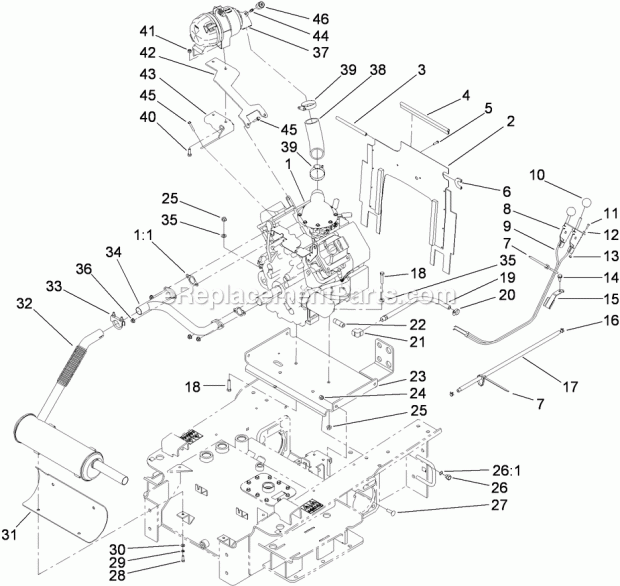 Toro 22321 (290000001-290999999) Tx 427 Compact Utility Loader, 2009 Engine and Mount Assembly Diagram