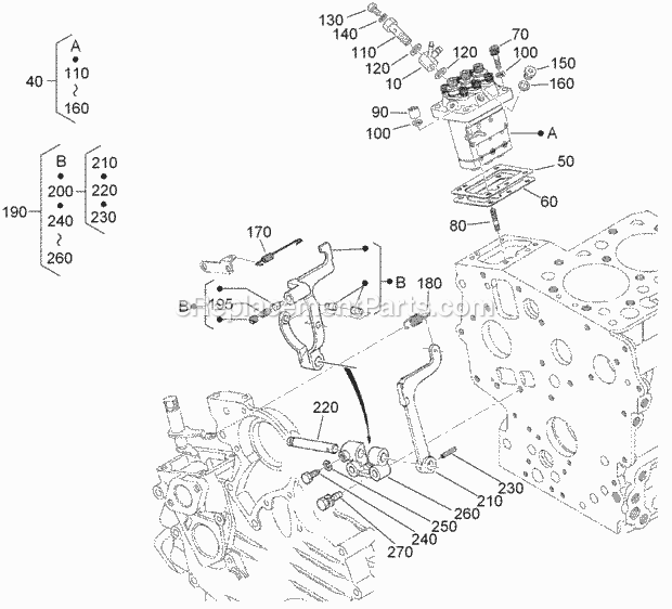 Toro 22323 (290000001-290000500) Tx 525 Compact Utility Loader, 2009 Injection Pump and Governor Assembly Diagram