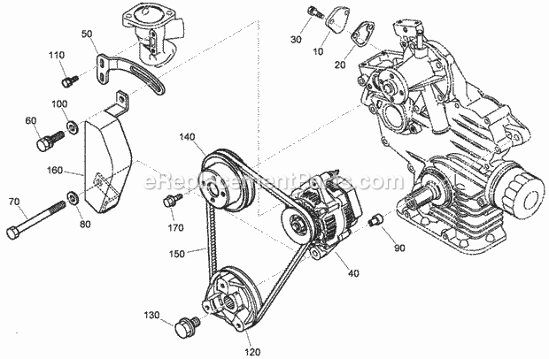 Toro 22323 (290000001-290000500) Tx 525 Compact Utility Loader, 2009 Alternator, Pulley and Fuel Pump Cover Assembly Diagram