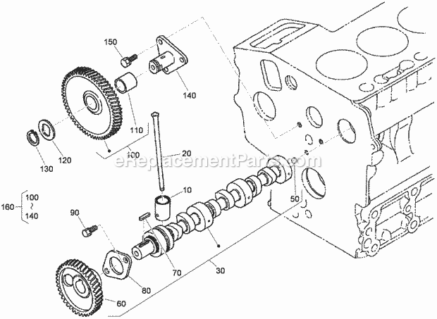 Toro 22323 (310000001-310999999) Tx 525 Compact Utility Loader, 2010 Cam Shaft and Idle Gear Shaft Assembly Diagram