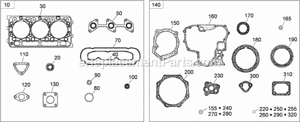 Toro 22324 (290000001-290000500) Tx 525 Wide Track Compact Utility Loader, 2009 Engine Gasket Kits Diagram