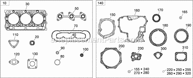 Toro 22324 (310000001-310999999) Tx 525 Wide Track Compact Utility Loader, 2010 Engine Gasket Kits Diagram