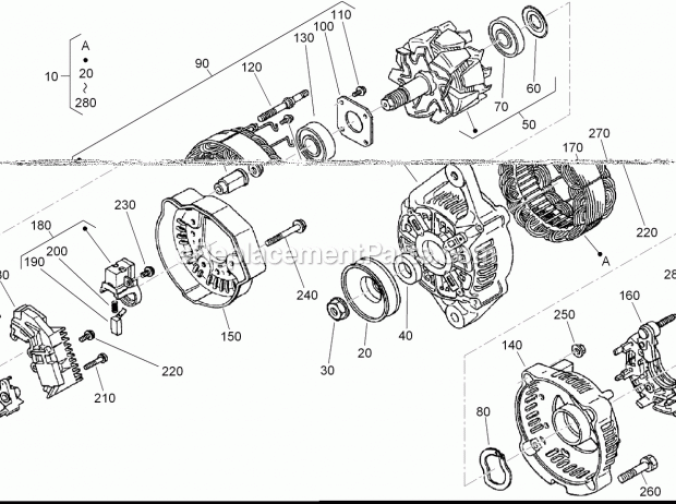 Toro 22324 (310000001-310999999) Tx 525 Wide Track Compact Utility Loader, 2010 Alternator Components Assembly Diagram