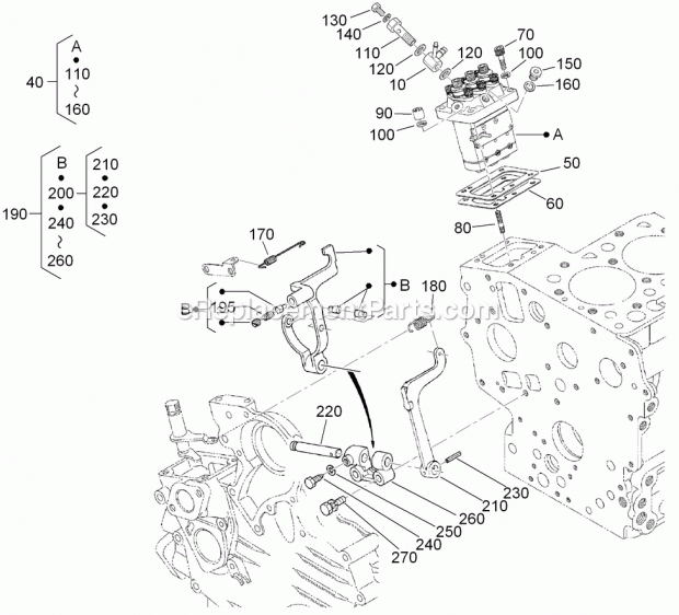 Toro 22324 (310000001-310999999) Tx 525 Wide Track Compact Utility Loader, 2010 Injection Pump and Governor Assembly Diagram