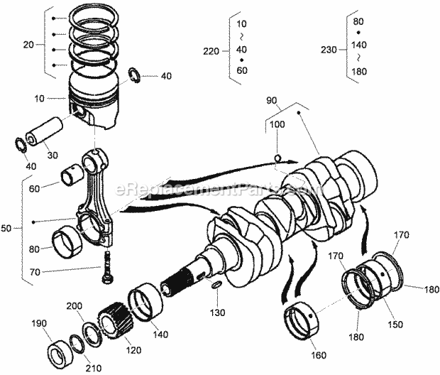 Toro 22324 (310000001-310999999) Tx 525 Wide Track Compact Utility Loader, 2010 Piston and Crankshaft Assembly Diagram