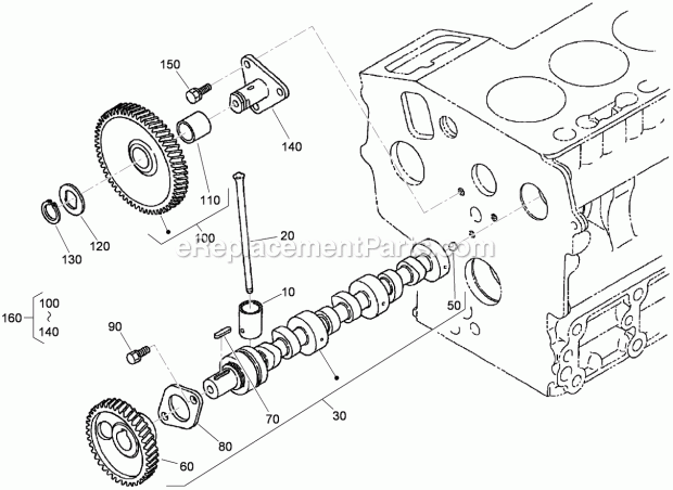Toro 22324 (310000001-310999999) Tx 525 Wide Track Compact Utility Loader, 2010 Cam Shaft and Idle Gear Shaft Assembly Diagram