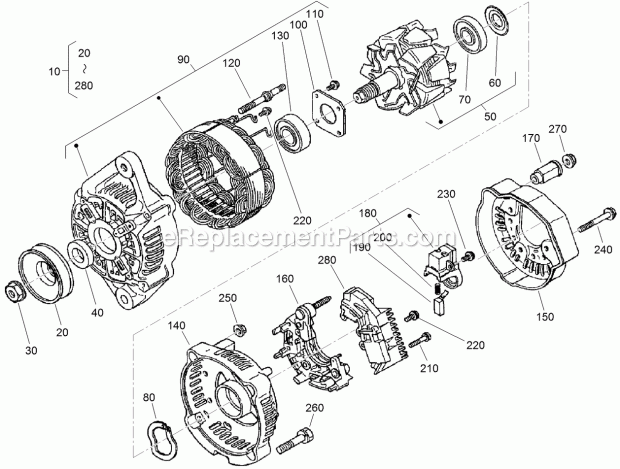Toro 22324 (312000001-312999999) Tx 525 Wide Track Compact Utility Loader, 2012 Alternator Components Assembly Diagram
