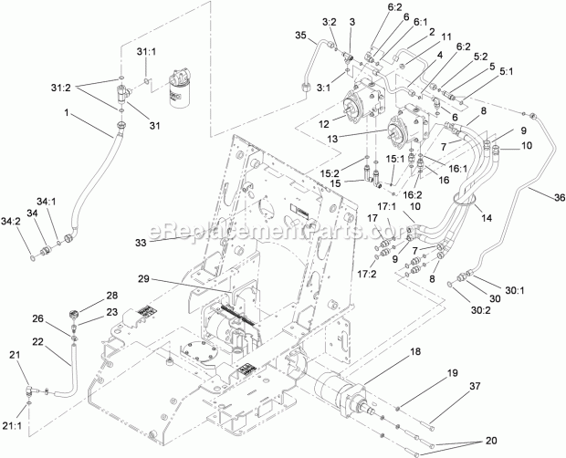 Toro 22324 (312000001-312999999) Tx 525 Wide Track Compact Utility Loader, 2012 Traction Hydraulic Assembly Diagram