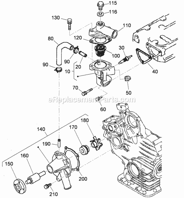 Toro 22324 (312000001-312999999) Tx 525 Wide Track Compact Utility Loader, 2012 Water Flange, Thermostat and Water Pump Assembly Diagram