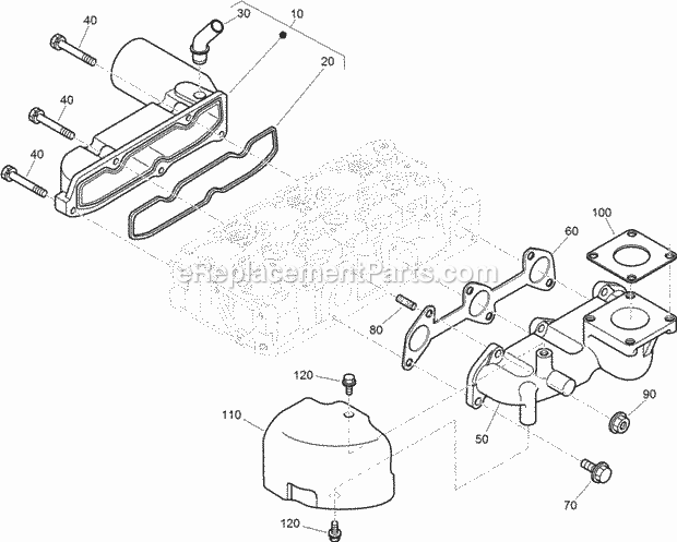 Toro 22324 (400000000-999999999) Tx 525 Wide Track Compact Tool Carrier, 2017 Inlet and Exhaust Manifold Assembly Diagram
