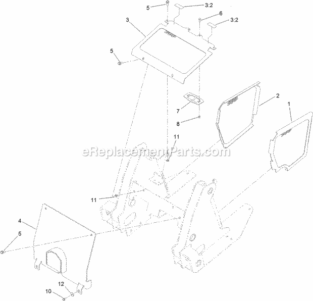 Toro 22327G (400000000-400413999) Tx 1000 Compact Tool Carrier, 2017 Front Cover and Side Panel Assembly Diagram