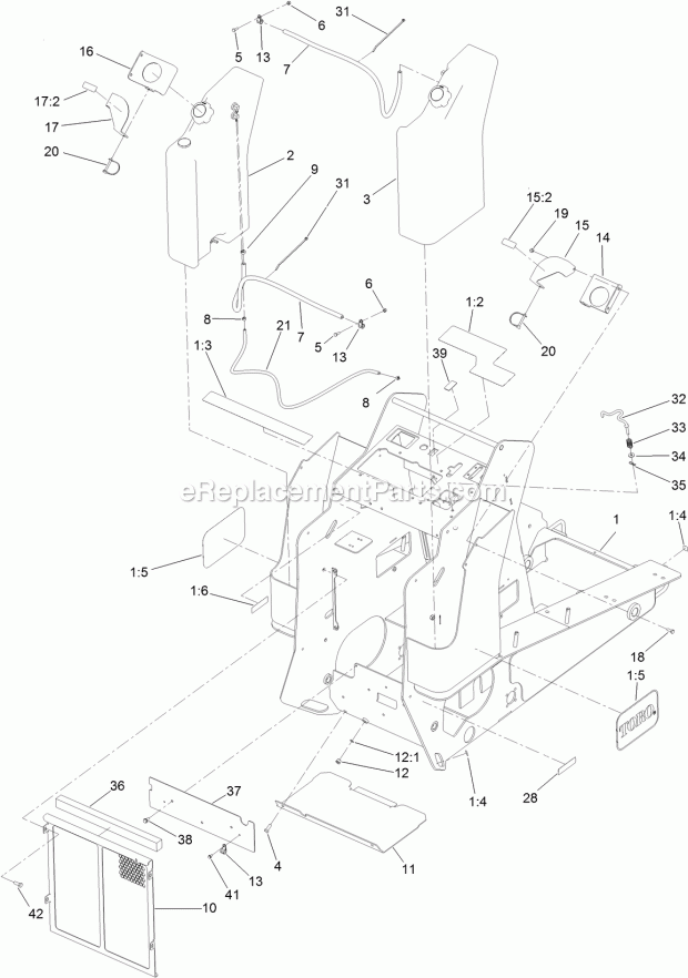 Toro 22327HD (316000001-316999999) Tx 1000 Compact Tool Carrier, 2016 Frame, Fuel Tank and Cover Assembly Diagram