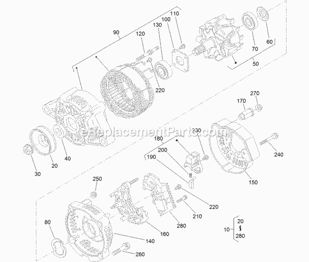 Toro 22327 (316000164-316999999) Tx 1000 Compact Tool Carrier, 2016 Alternator Components Assembly Diagram