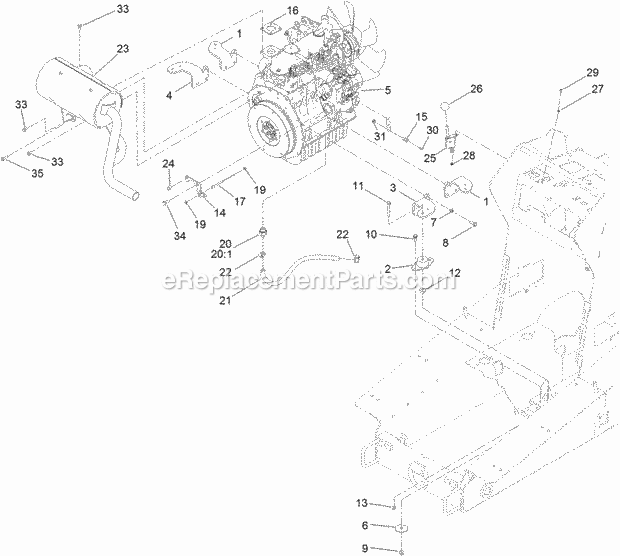 Toro 22328HD (400414000-999999999) Tx 1000 Wide Track Compact Tool Carrier, 2017 Engine Mount and Muffler Assembly Diagram