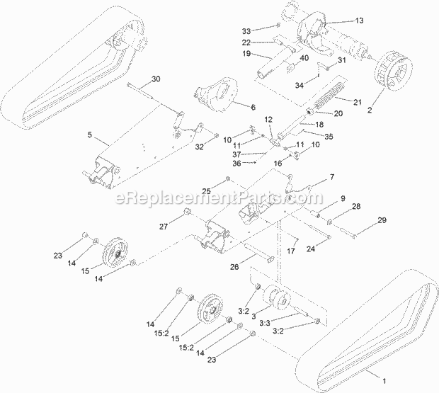 Toro 22328HD (400414000-999999999) Tx 1000 Wide Track Compact Tool Carrier, 2017 Track, Drive Wheel and Tensioner Assembly Diagram