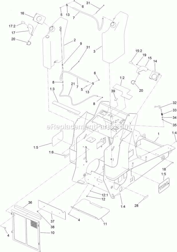 Toro 22328 (315000001-315999999) Tx 1000 Wide Track Compact Utility Loader, 2015 Frame, Fuel Tank and Cover Assembly Diagram