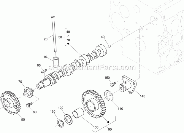 Toro 22328 (316000001-316000199) Tx 1000 Wide Track Compact Tool Carrier, 2016 Camshaft and Idle Gear Shaft Assembly Diagram