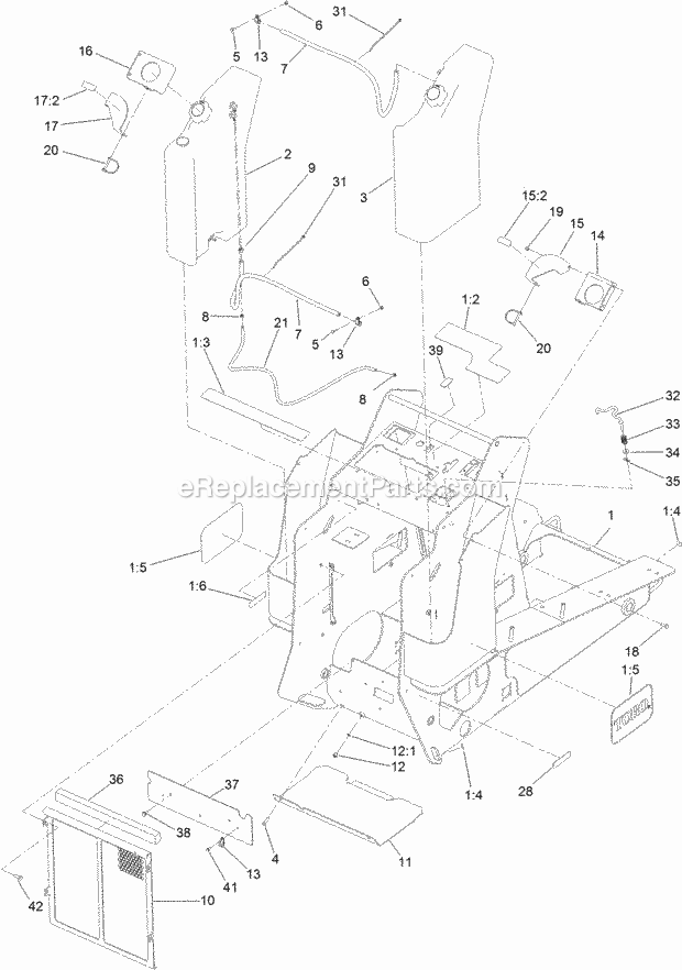 Toro 22328 (400414000-999999999) Tx 1000 Wide Track Compact Tool Carrier, 2017 Frame, Fuel Tank and Cover Assembly Diagram