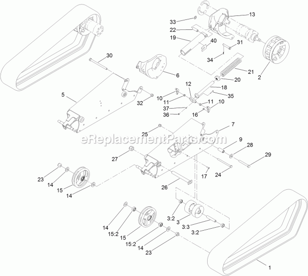 Toro 22328 (400414000-999999999) Tx 1000 Wide Track Compact Tool Carrier, 2017 Track, Drive Wheel and Tensioner Assembly Diagram