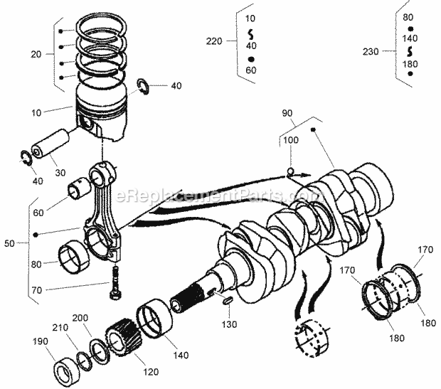 Toro 22334 (270000001-270000400) Tx 525 Wide Track Compact Utility Loader, 2007 Piston and Crankshaft Assembly Diagram