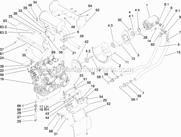 Toro 22334 (280000001-280999999) Tx 525 Wide Track Compact Utility Loader, 2008 Engine and Pump Assembly Diagram