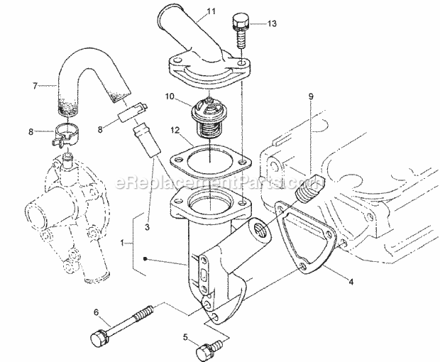 Toro 22337CP (313000001-313999999) 320-d Compact Utility Loader, 2013 Water Flange and Thermostat Assembly Diagram