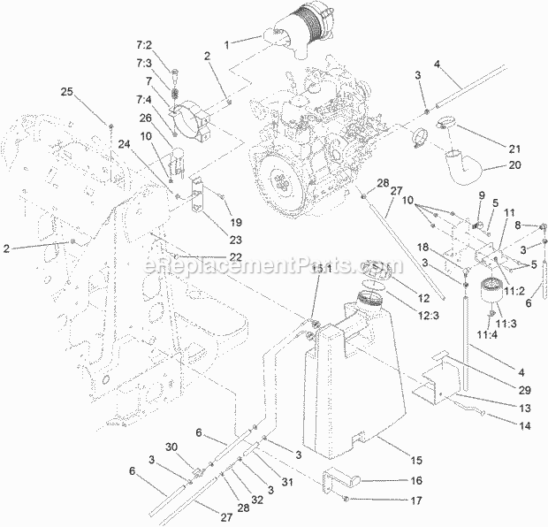 Toro 22337CP (314000001-314999999) 320-d Compact Utility Loader, 2014 Fuel Tank and Air Filter Assembly Diagram