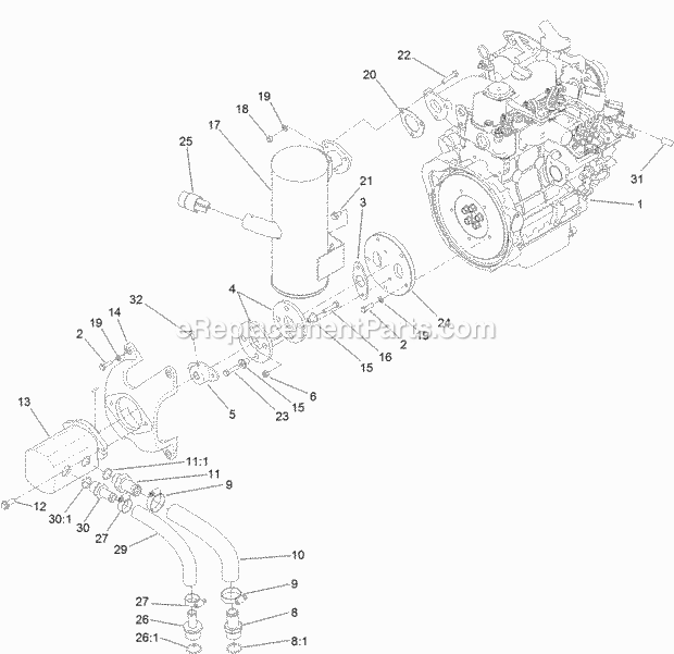 Toro 22337CP (316000001-316999999) 320-d Compact Tool Carrier, 2016 Engine, Muffler and Pump Assembly Diagram