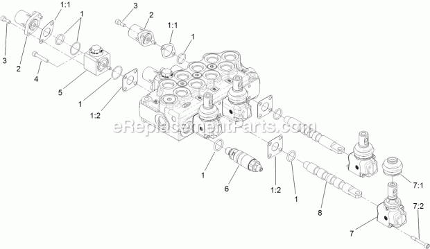 Toro 22337CP (316000001-316999999) 320-d Compact Tool Carrier, 2016 Four Spool Valve Assembly No. 130-7589 Diagram