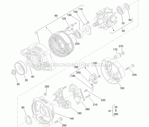 Toro 22337CP (400000000-999999999) 320-d Compact Tool Carrier, 2017 Alternator Assembly No. 131-0561 Diagram