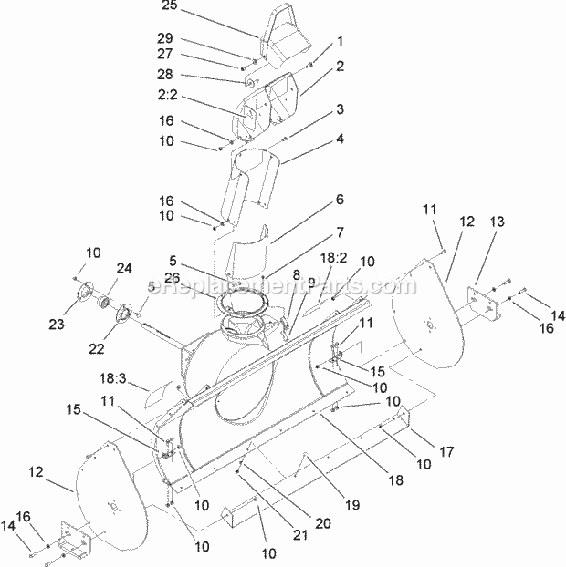 Toro 22456 (310000001-310999999) Snowthrower, Compact Utility Loader, 2010 Discharge Chute Assembly Diagram