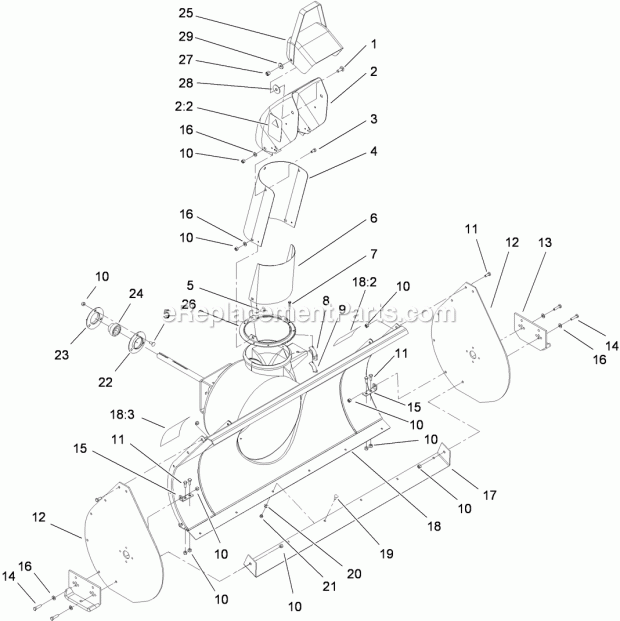 Toro 22456 (315000001-315999999) Snowthrower, Compact Tool Carrier, 2015 Discharge Chute Assembly Diagram