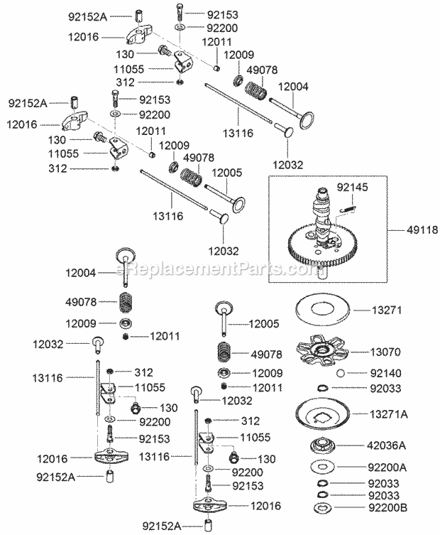Toro 22972G (312000001-312999999) Trx-16 Trencher, 2012 Valve and Camshaft Assembly Diagram