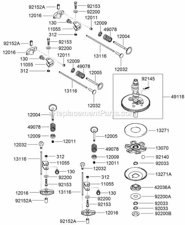 Toro 22972G (314000001-314999999) Trx-16 Trencher, 2014 Valve and Camshaft Assembly Diagram