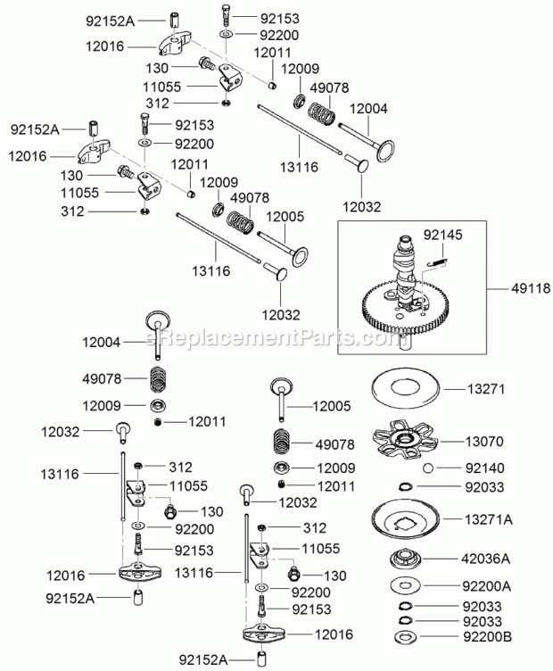 Toro 22972G (315000001-315999999) Trx-16 Trencher, 2015 Valve and Camshaft Assembly Diagram