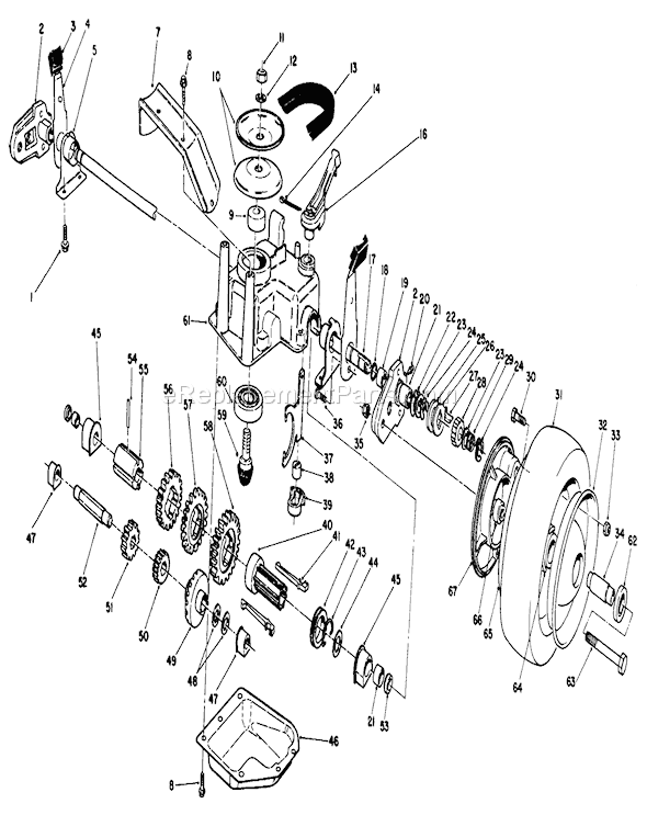 Toro 23158 (3000001-3999999)(1983) Lawn Mower Gear Case Assembly Diagram