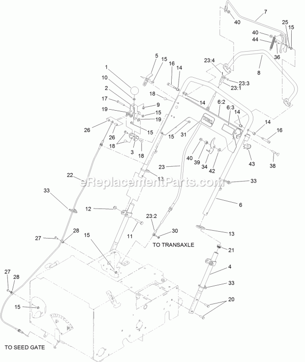 Toro 23510 (400000000-999999999) 20in Turf Seeder, 2017 Handle Assembly Diagram